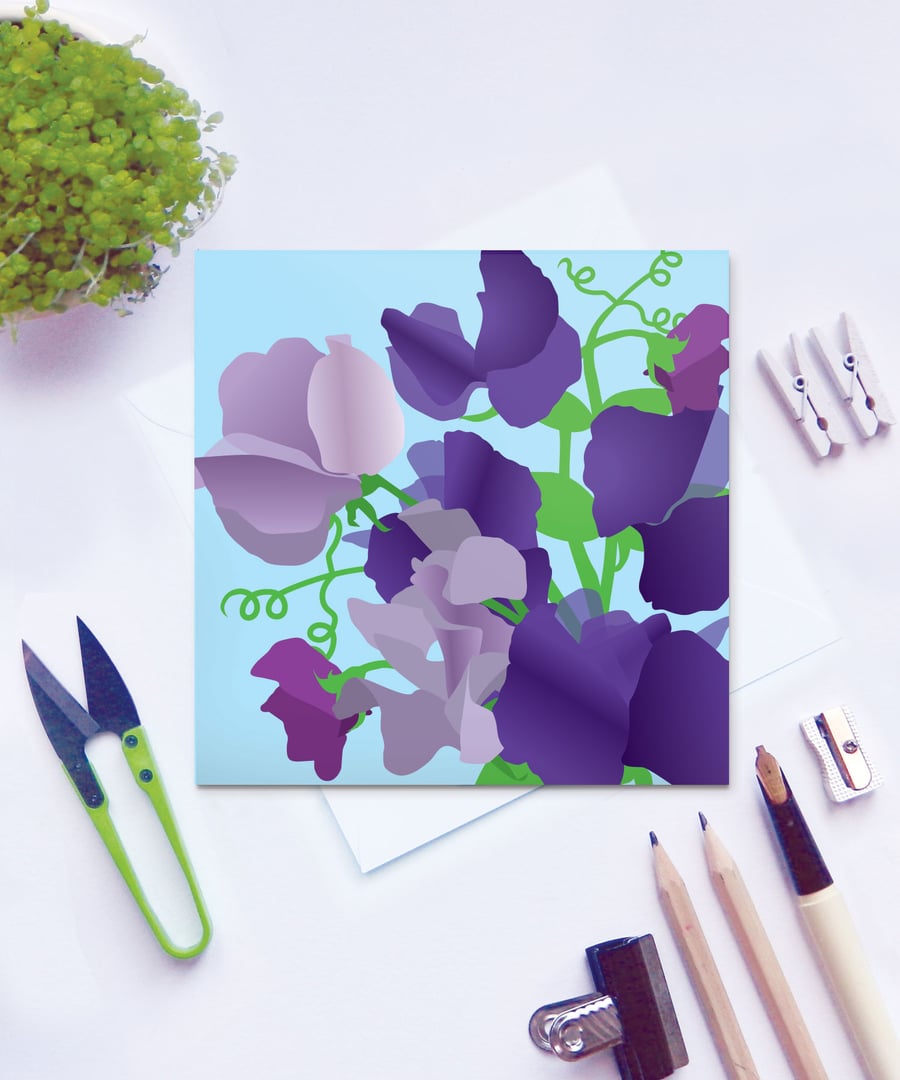 Sweet Pea card - birthday, flower, for gardeners