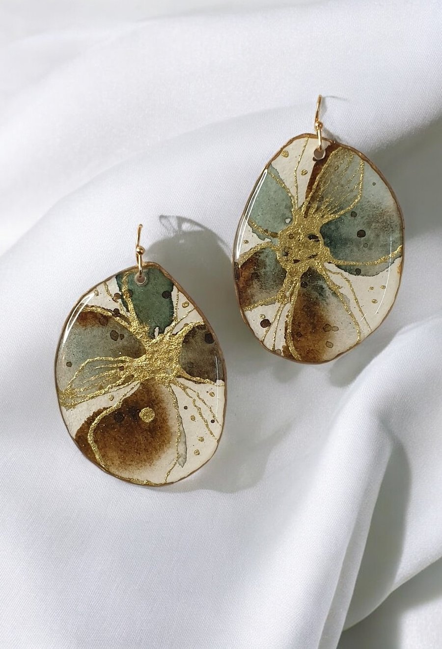 Large Lightweight Brown Gold Statement Artistic Earrings