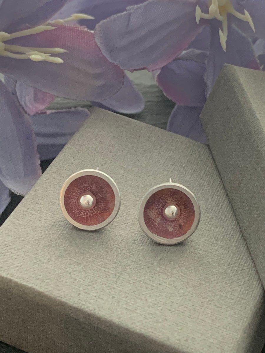 Water colour collection - hand painted aluminium sterling silver domed earrings 
