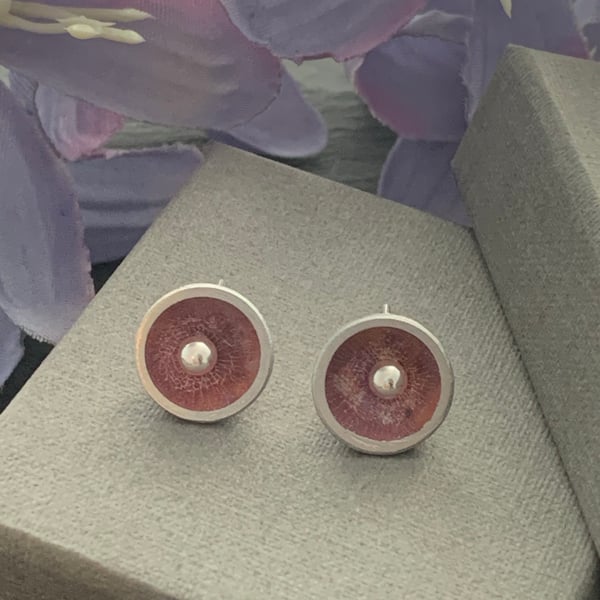 Water colour collection - hand painted aluminium sterling silver domed earrings 