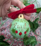 Green Holly Berry and poinsettia hand-painted personalised bauble  - Image 6