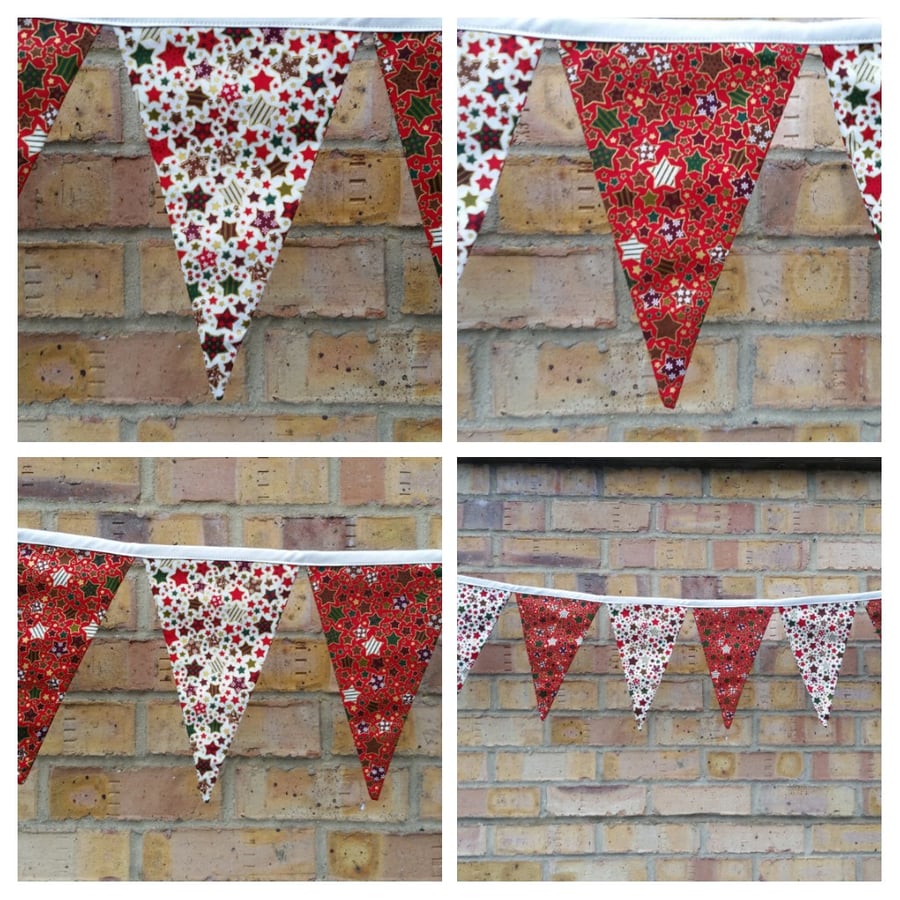 Bunting in Christmas stars fabric. Free uk delivery. SALE. 
