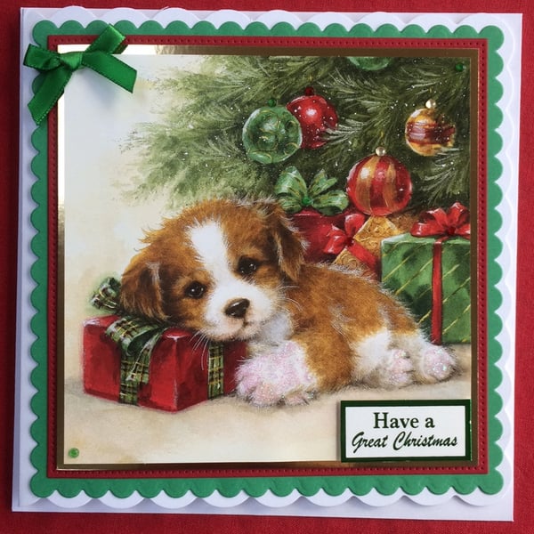 Christmas Card Cute Puppy Dog Presents 3D Luxury Handmade