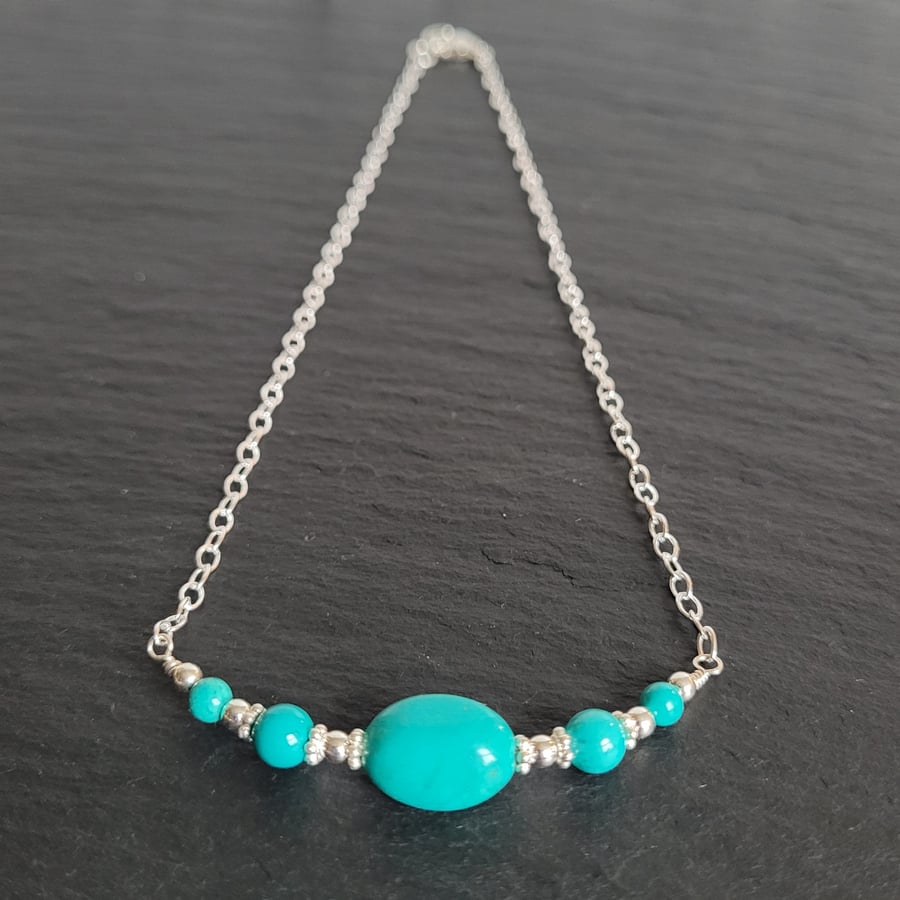 Turquoise and Sterling Silver Chain Necklace
