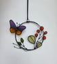 Folk Flower Mini Wreath with butterfly stained glass wall and window Hanging - Image 1