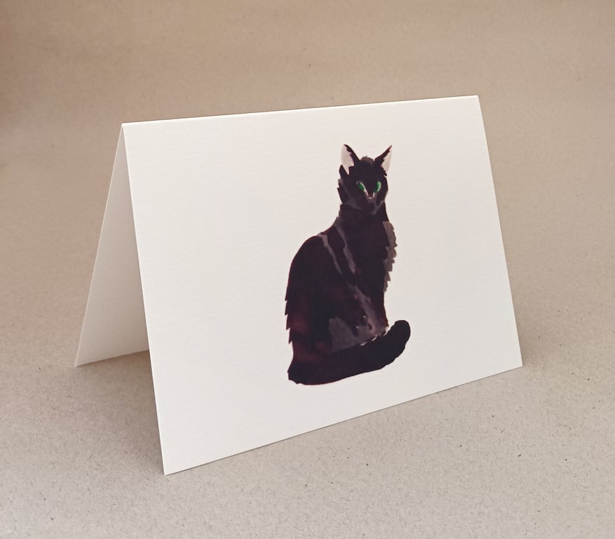 Black Kitten cat card, handmade blank inside card, or gift box of 5 cards