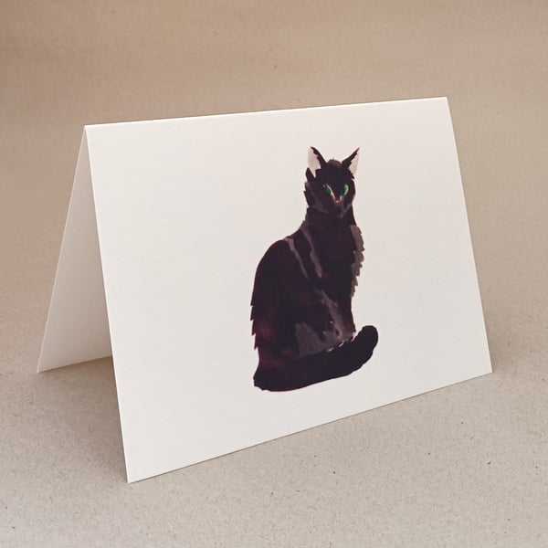 Henrietta, Black Kitten cat handmade blank inside card, or gift box of 5 cards