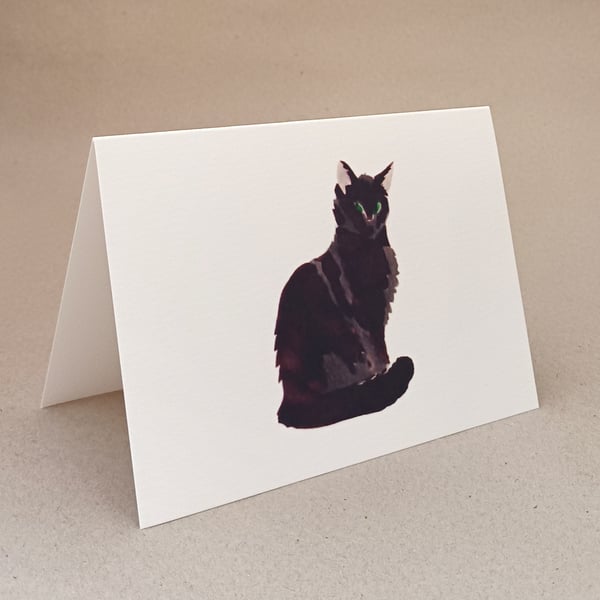 Black Kitten cat card, handmade blank inside card, or gift box of 5 cards