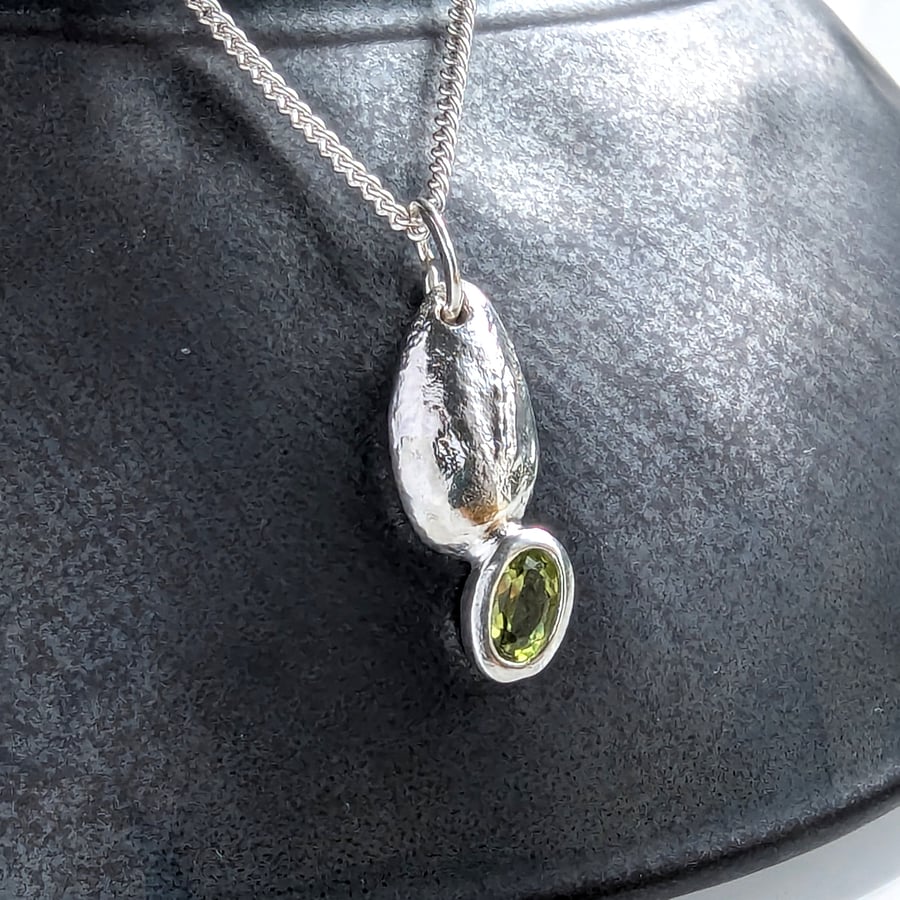 Sterling Silver Freeform Peridot Pendant. Handmade Urban Jewellery Design