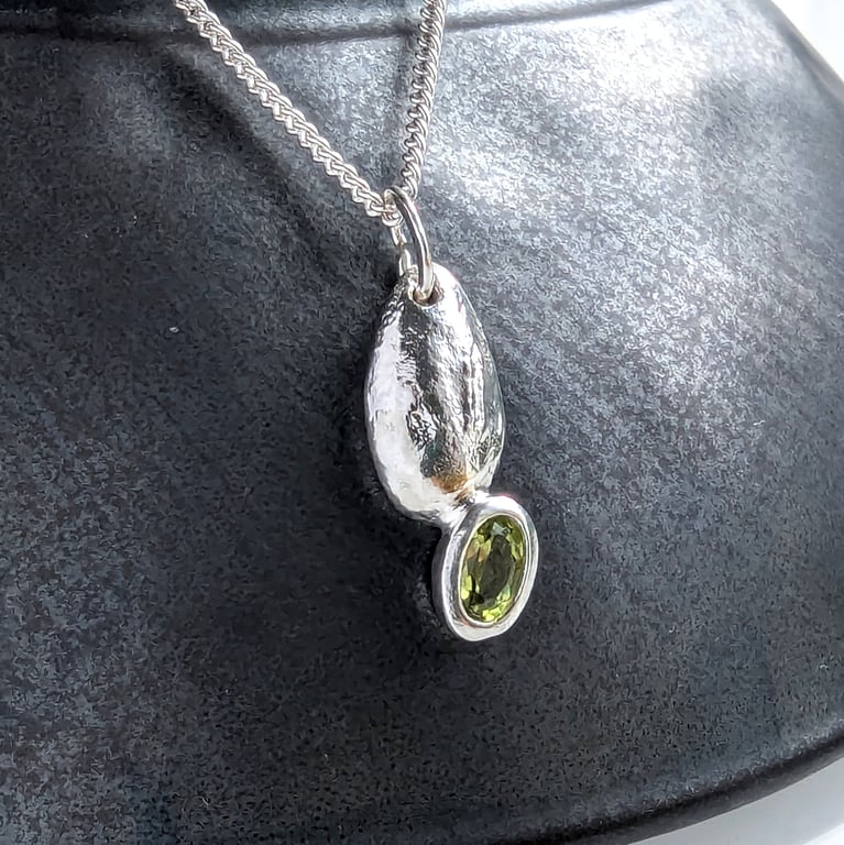 Sterling Silver Freeform Peridot Pendant. Handmade Urban Jewellery Design