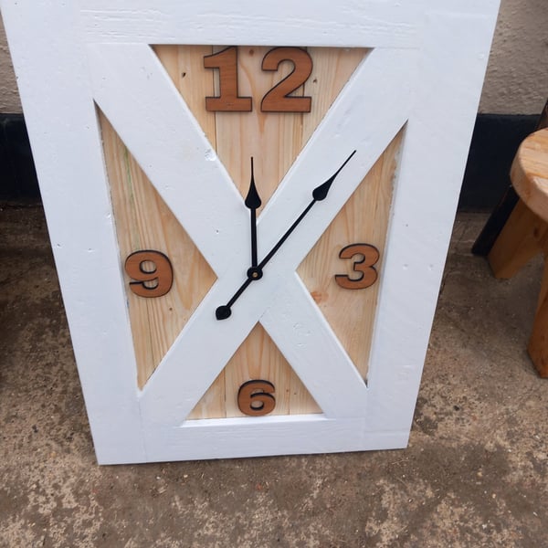 Barn door style wooden wall clock