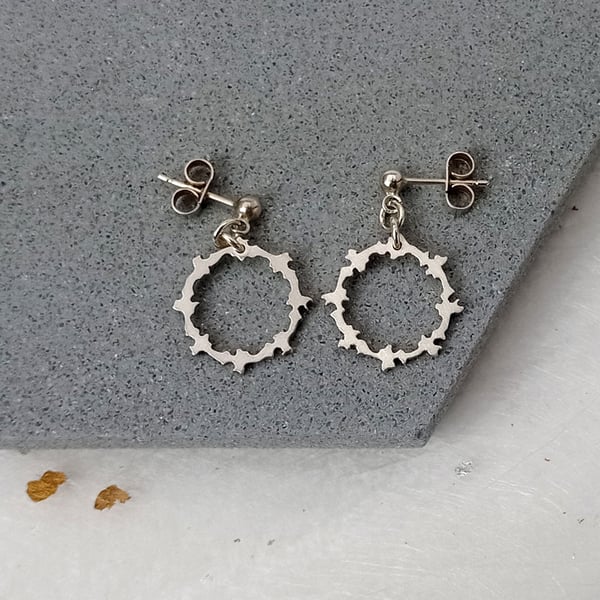 Sterling silver circle drop earrings - unique shaped handmade jewellery 