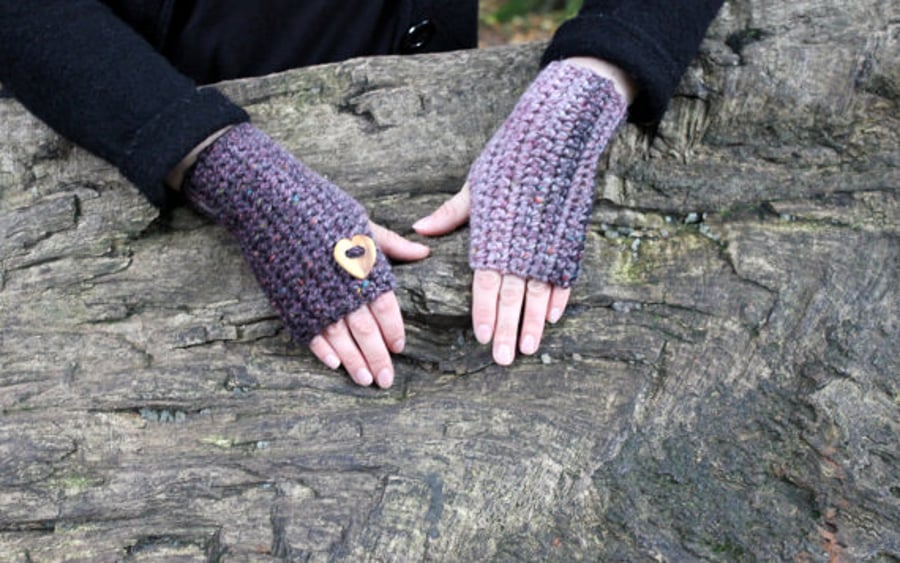 Purple mittens, fingerless gloves, womens valentine gift, knitwear UK