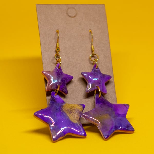 Purple and Gold Star Earrings
