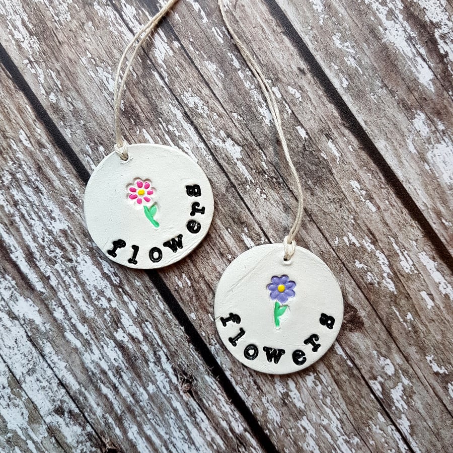 Individual Clay Tags FLOWERS, decoration, homeware, gift