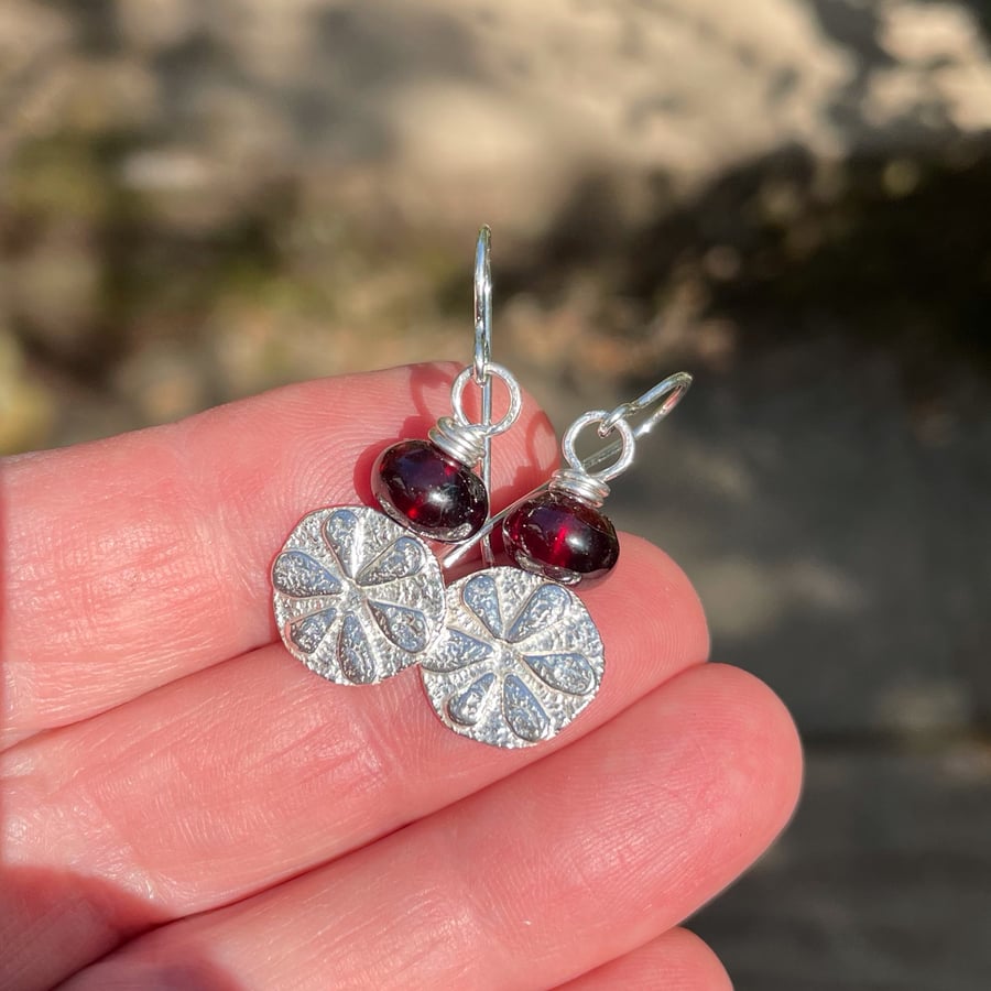Sterling silver and garnet Flower earrings
