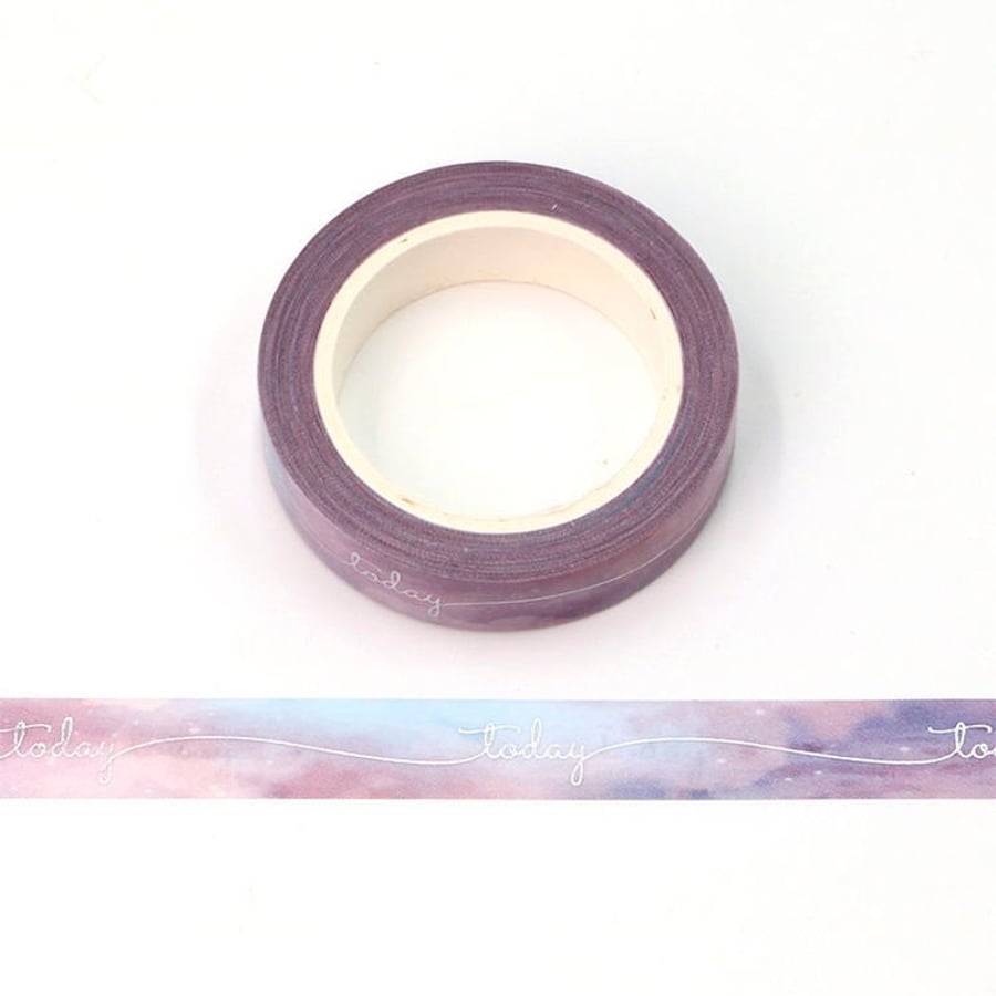 Today Silver Holographic Foil Embossed Blue Violet Colour Fading Washi Tape Deco