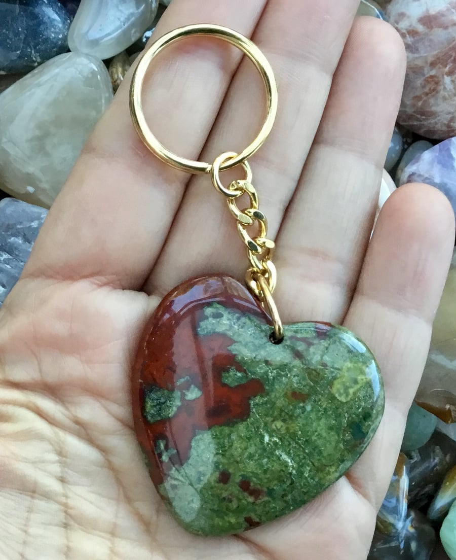 Dragon’s Blood Jasper Heart Gemstone Keyring or Handbag Charm.