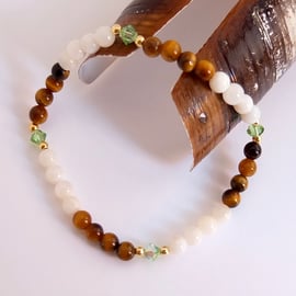 Swarovski Peridot Crystals, Tiger's-Eye and Shell Bracelet -Seconds Sunday