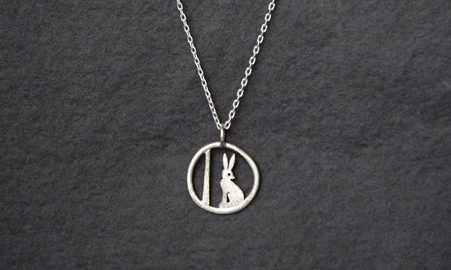 Tiny Edge of the woods hare necklace