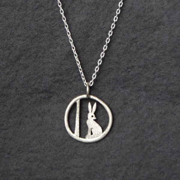 Tiny Edge of the woods hare necklace