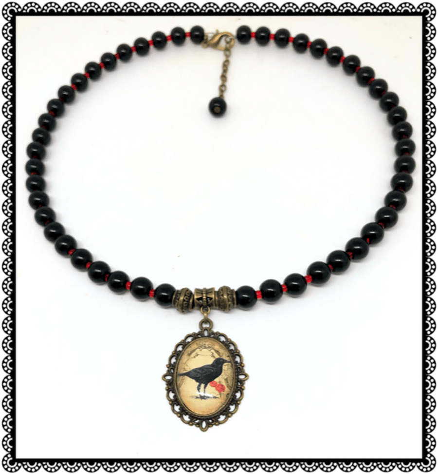 One of a Kind Raven cabochon necklace