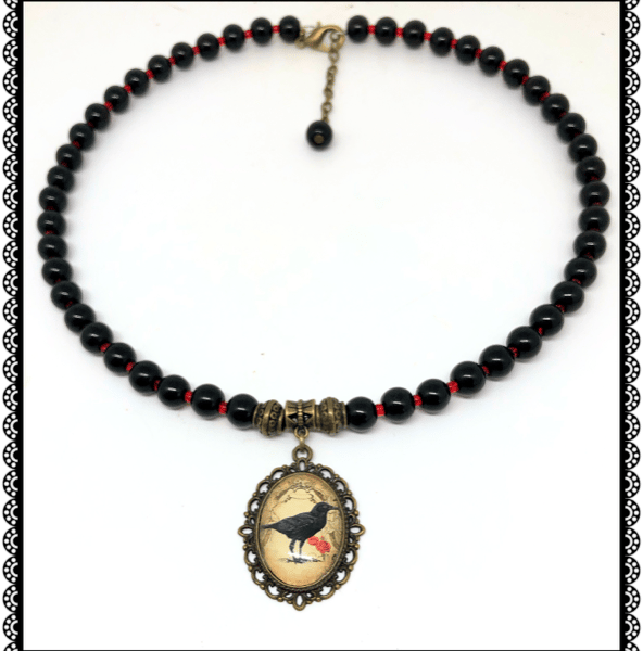 One of a Kind Raven cabochon necklace