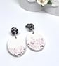 White Oval Dangle Earrings Embedded with Pink Glass