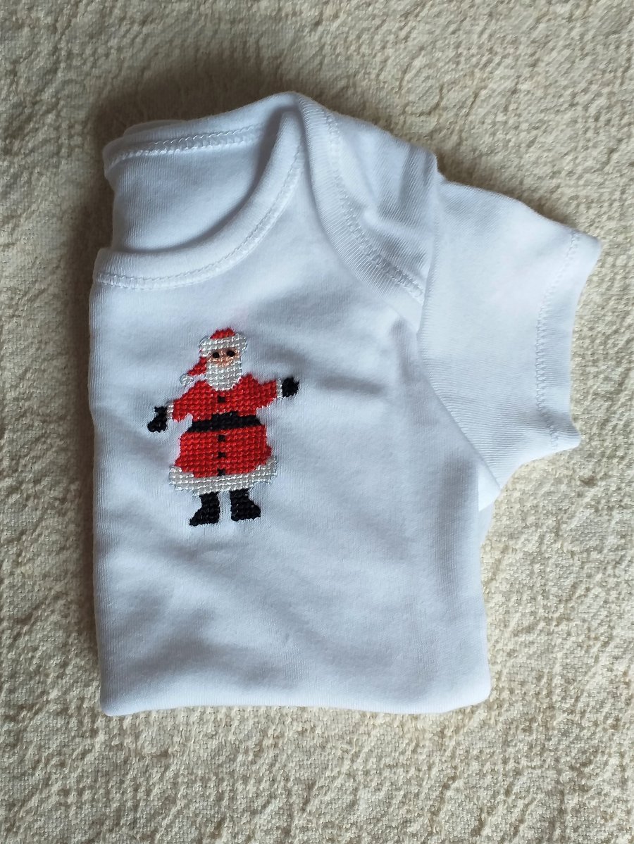 Father Christmas Baby Vest age 3-6 months, hand embroidered