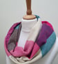 Sari silk and tweed double sided infinity scarf - snood. Shades of pink and ceri - Image 2