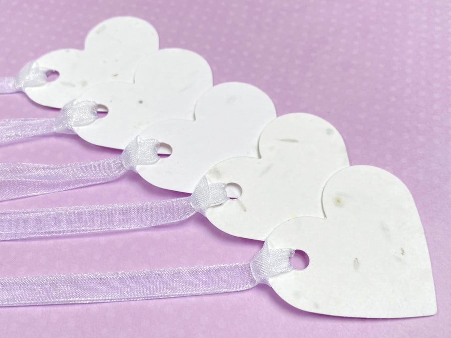10 White Plantable Seed Heart Tags 280gsm - Wildflower Biodegradable Wedding