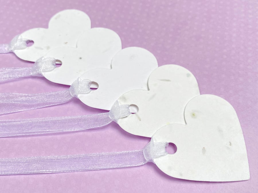 Image of 10 White Plantable Seed Heart Tags 280gsm - Wildflower Biodegradable Wedding