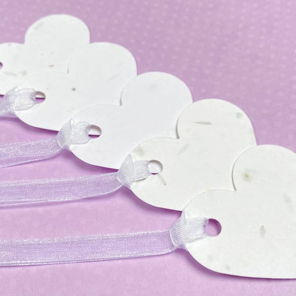 10 White Plantable Seed Heart Tags 280gsm - Wildflower Biodegradable Wedding