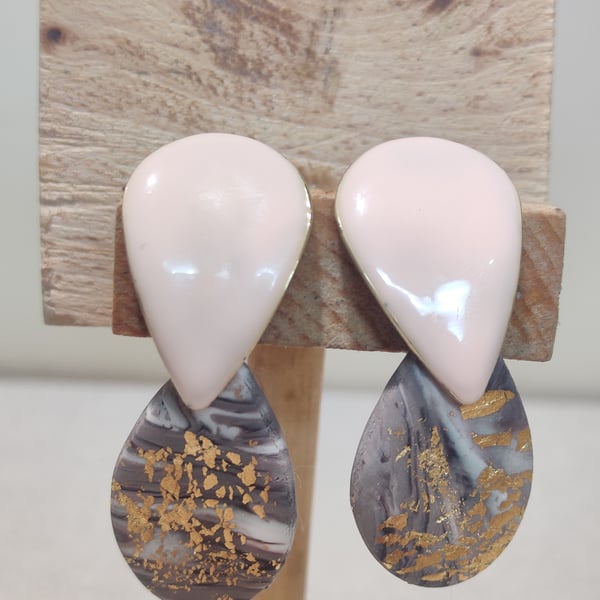 Lilac and gold swirl tear drop enamel earrings 