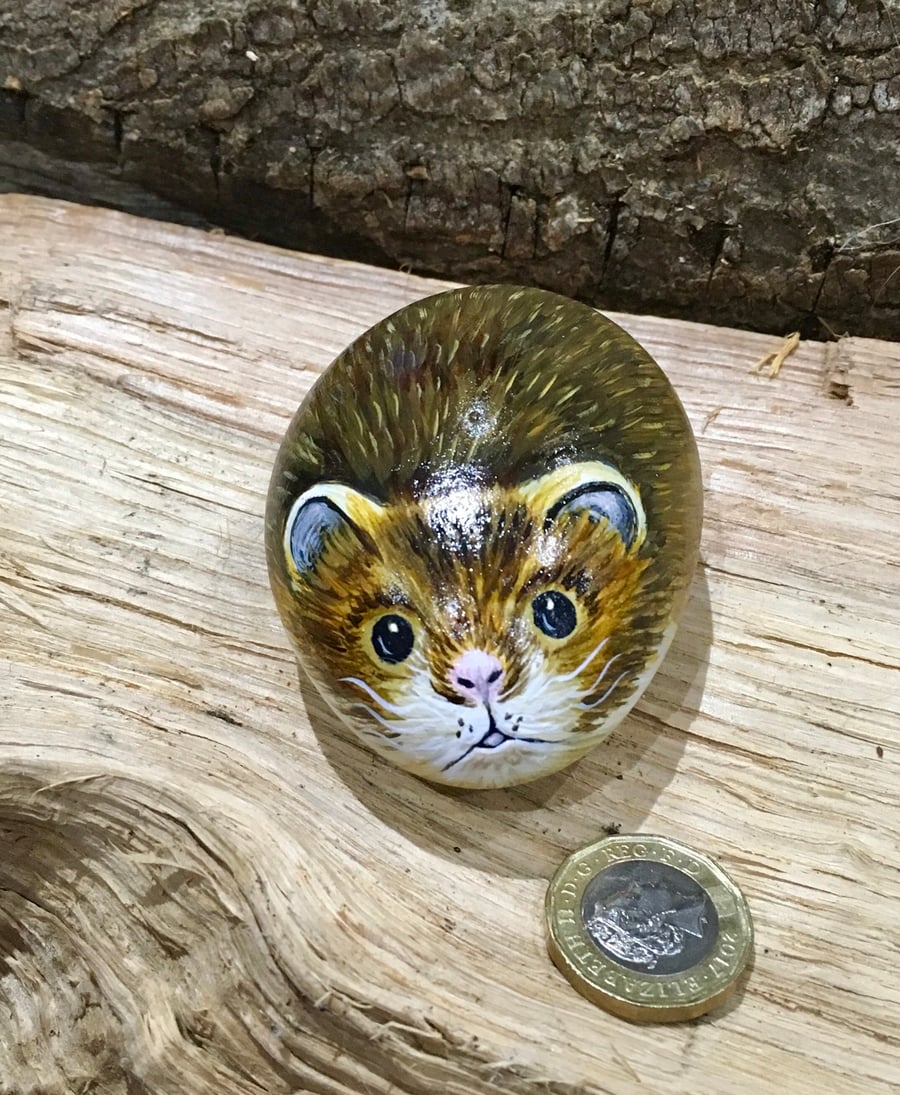 Hamster painted pebble rock art pet stone gift 