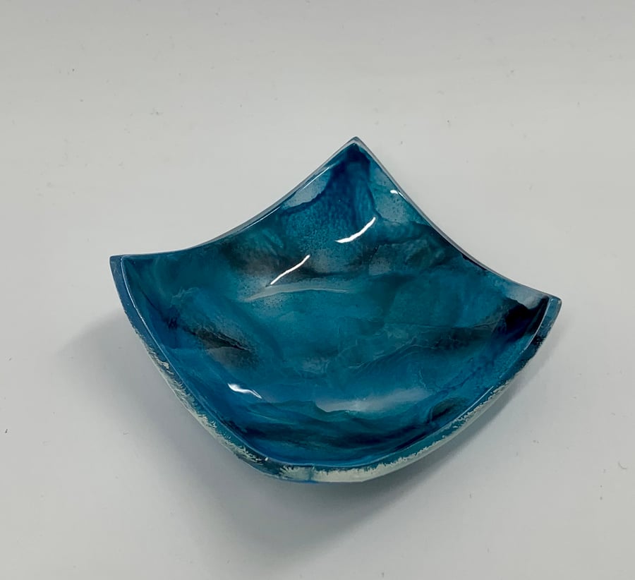 Beautiful Fused Glass and Enamel hand painted trinket dish.