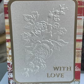 Beautifully embossed rose spray with love card