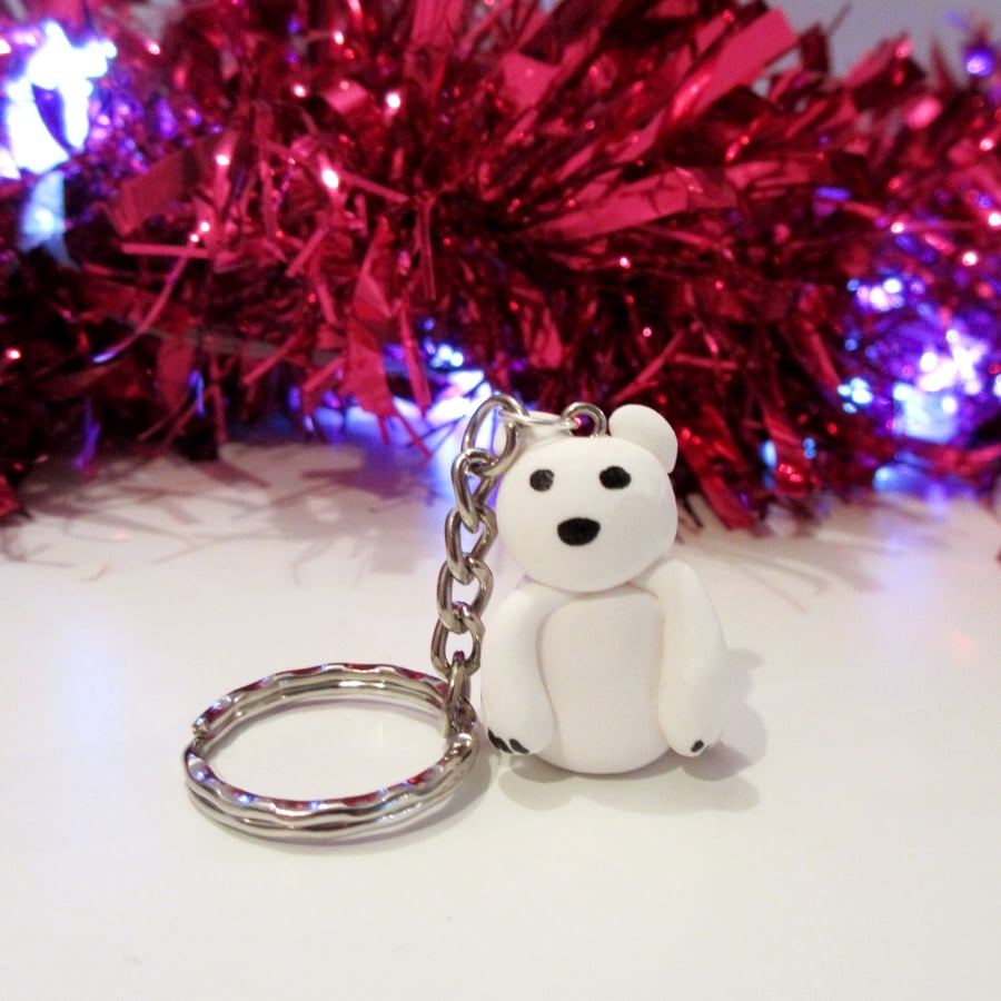 Retro Christmas Polar Bear keyring or NecklacQuirky, fun, unique, handmade novel