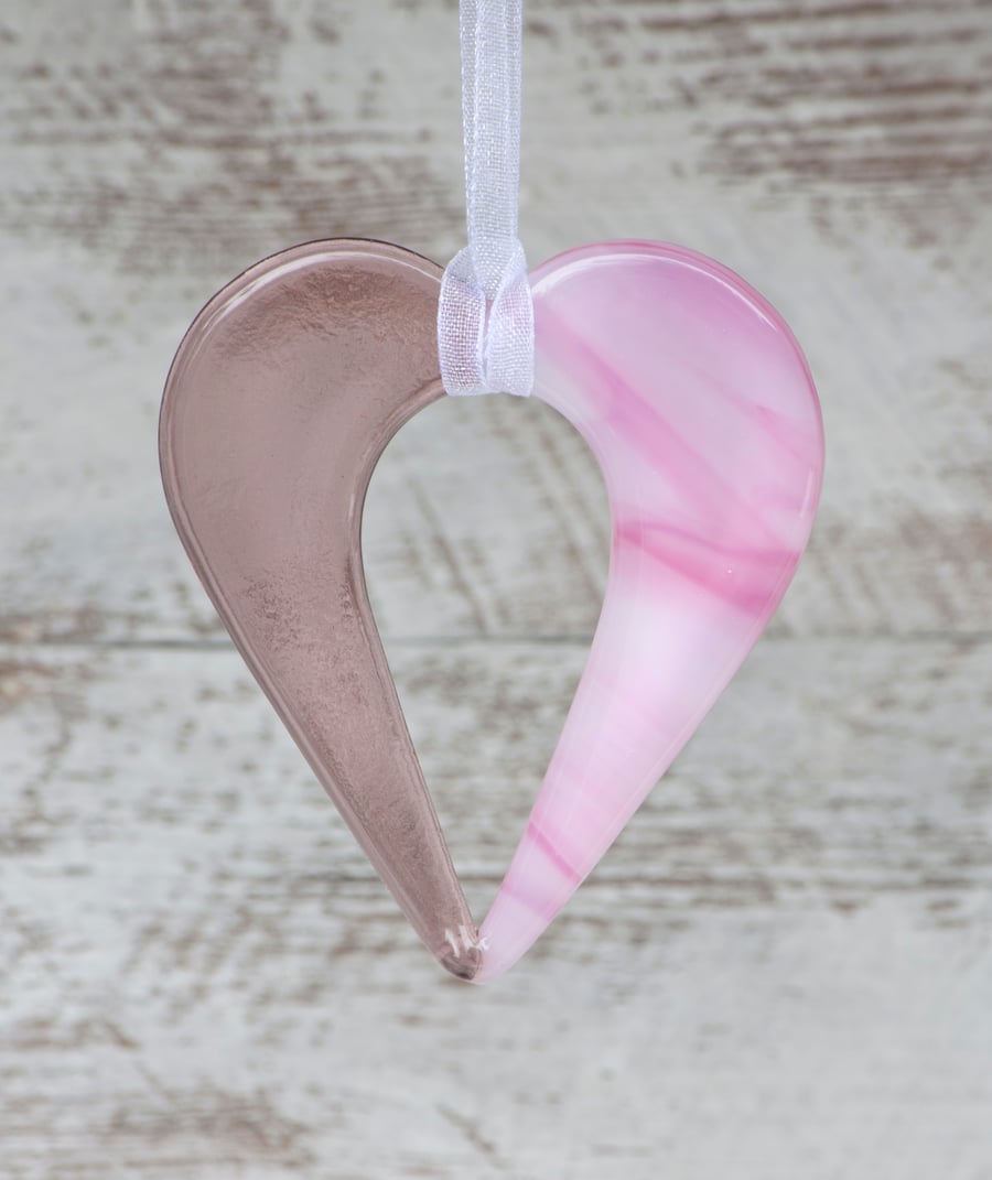 Pink Fused Glass Hanging Heart