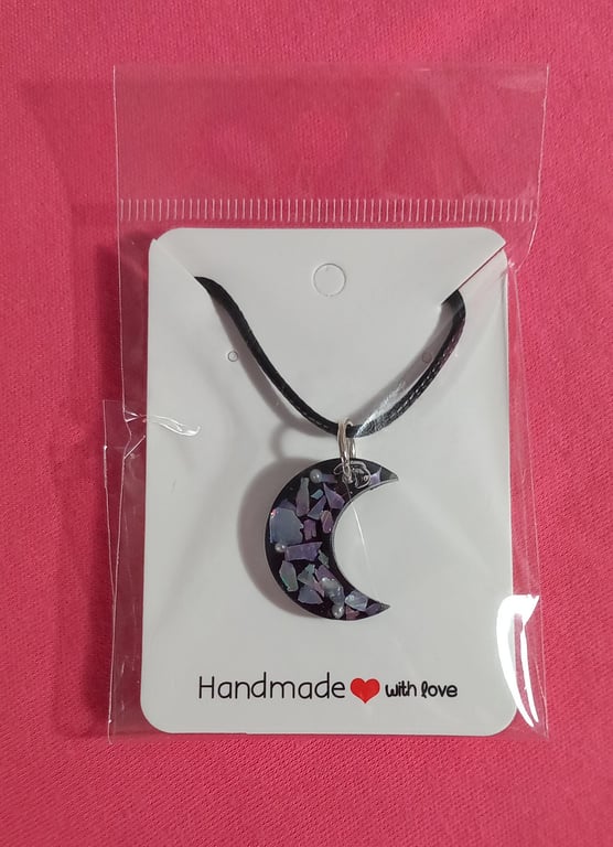 Abalone shell Moon necklace, Beautiful shell necklace black cord or stainless st