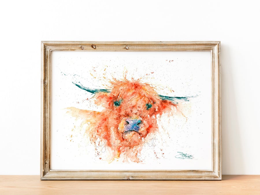 Highland Cow, Angus. A Fine Art Print from an Original Watercolour Painting