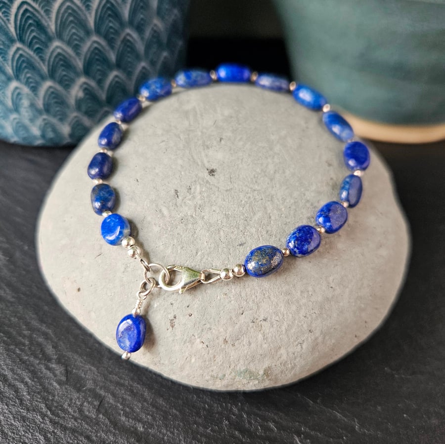 Natural Lapis Lazuli and Sterling Silver Bracelet