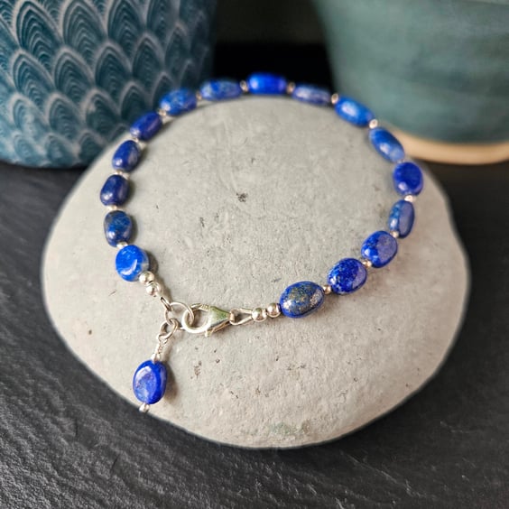 Natural Lapis Lazuli and Sterling Silver Bracelet
