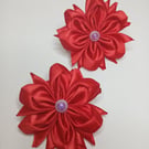 Elegant Red Floral Hair Elastics (Set of 2) - Kanzashi Technique Accessory