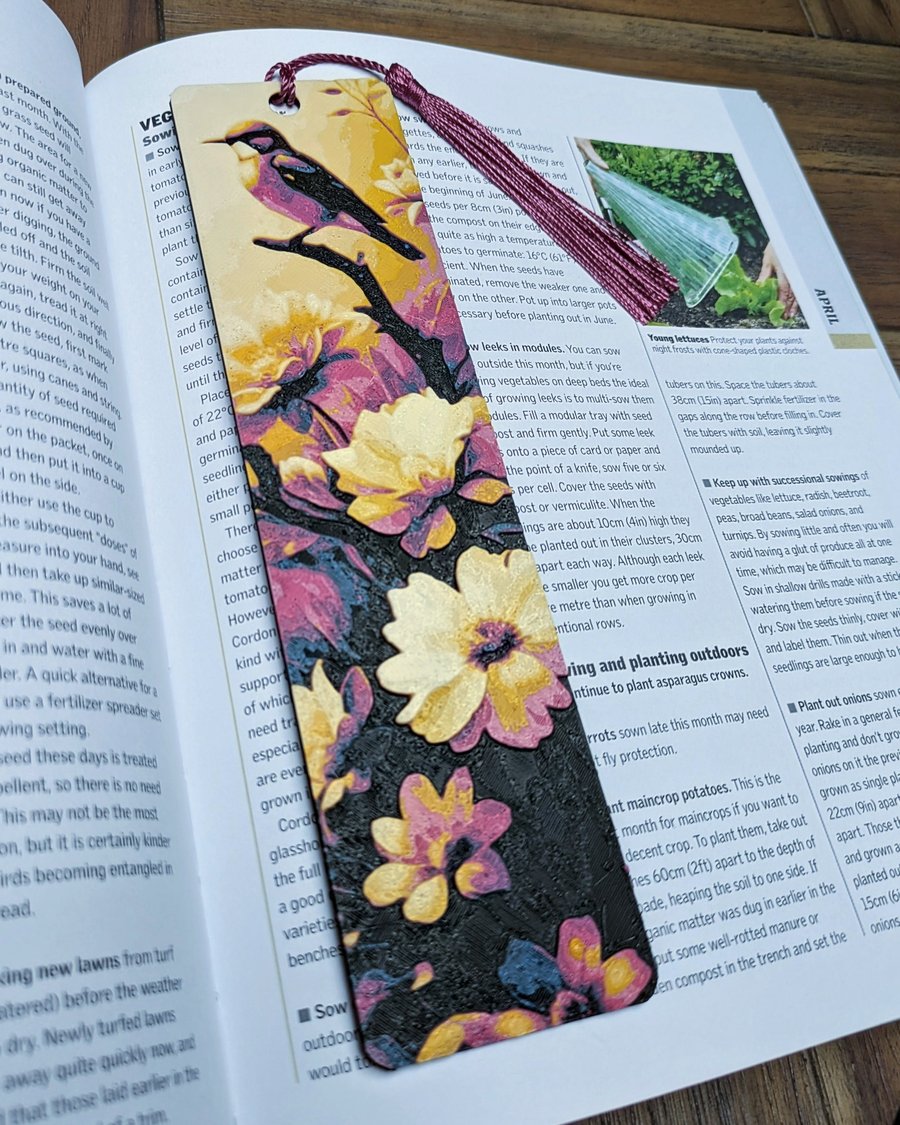 Floral bird bookmark textured