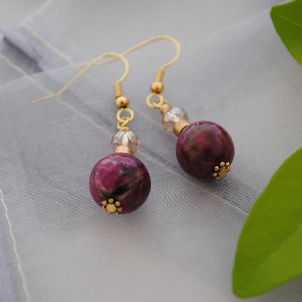 Purple Jasper & champagne crystal earrings