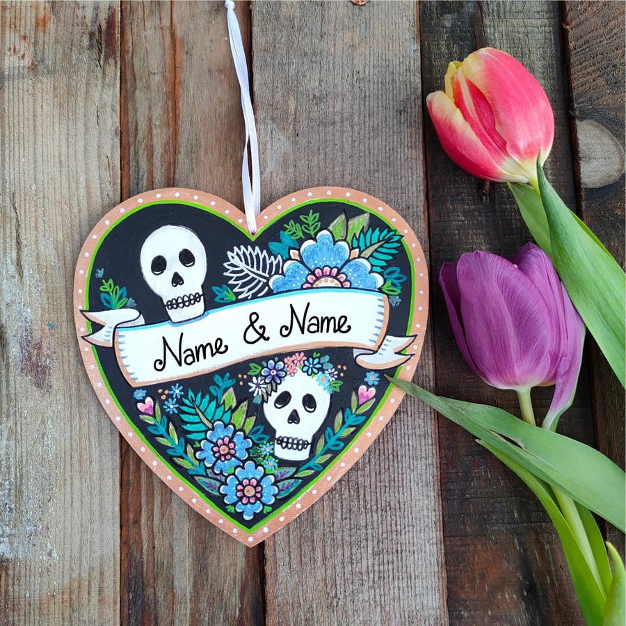 Alternative Gothic Wedding Gift, Skull Lovers Personalised Art, Till Death Skull