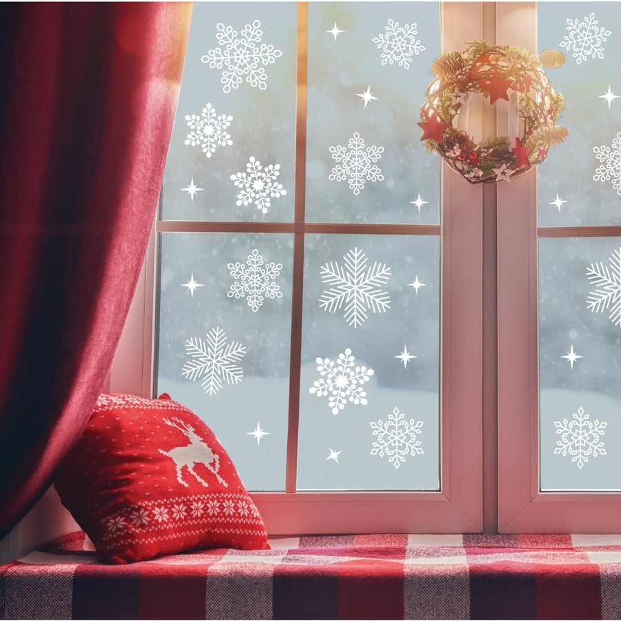 CHRISTMAS SNOWFLAKE Window Wall Vinyl Decal Stickers - Set of 22