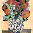 A3 art print - Autumn flowers in blue and white vase (04)