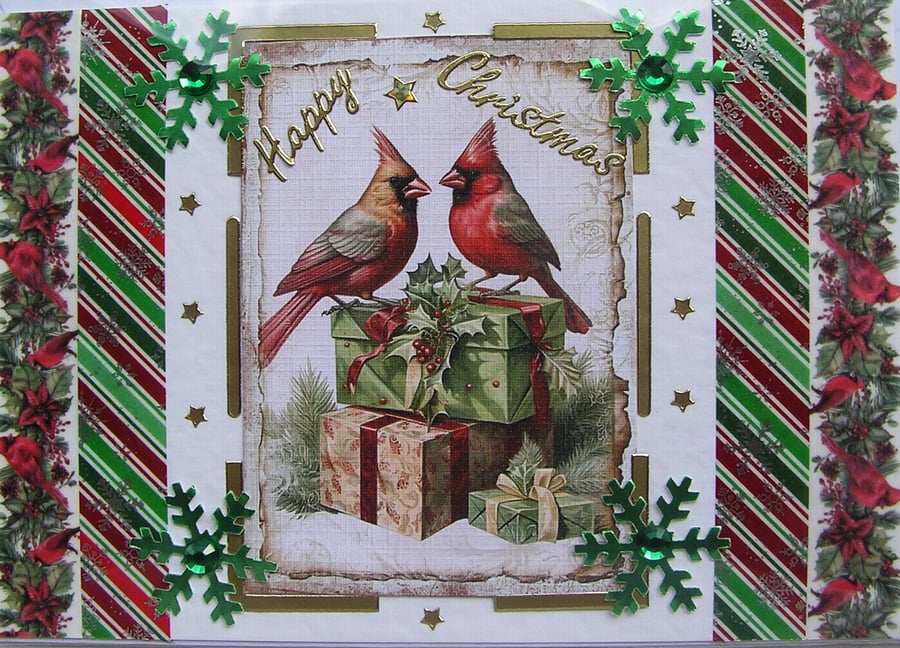 Happy Christmas Hand Crafted Decoupage Christmas Card - Happy Christmas 2962